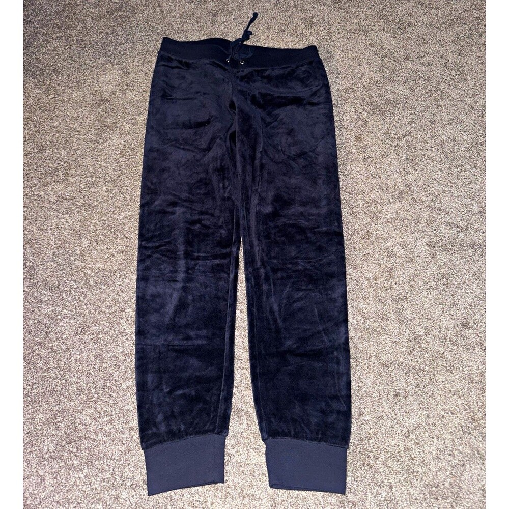 Juicy Couture Women's Blue Velour Jogger Pants Drawstring Elastic Waist S